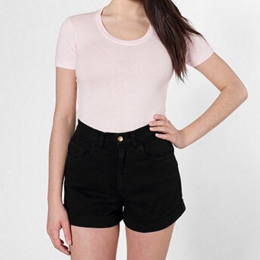 American Apparel Black Denim Cuffed Shorts